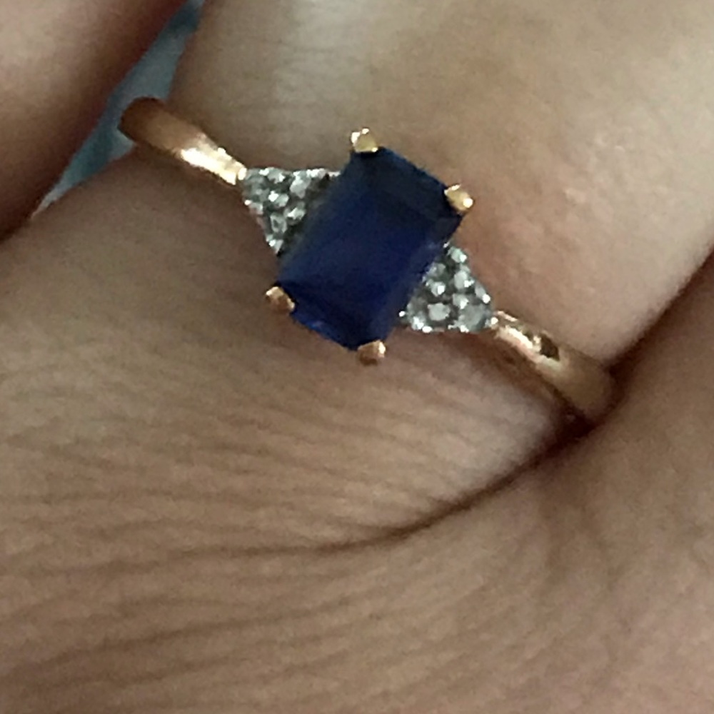 Sapphire and Diamond Ring Solid Yellow Gold 10 Kt
